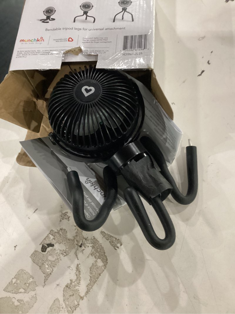 Condition photo showing Good Condition for munchkin stroller fan - portable fan for travel, baby gear accessory with 4 speeds, flexible clip-on leg attachment, rechargeable battery, black with multicolored led lights
