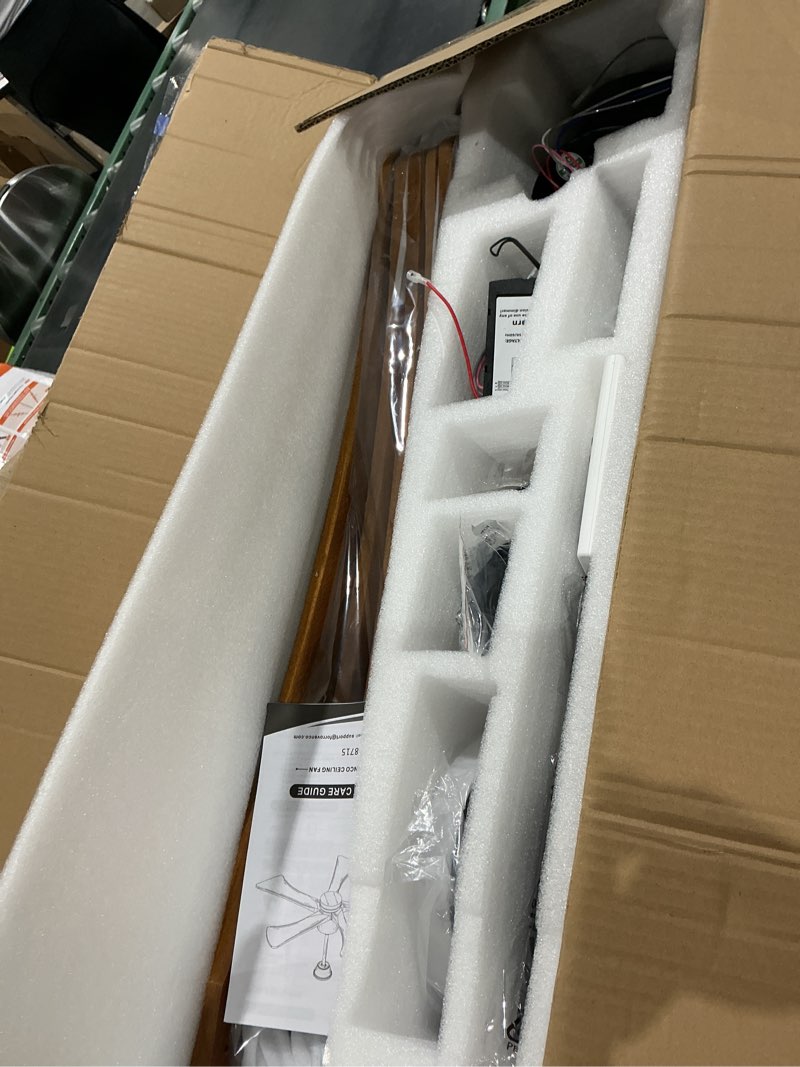 Condition photo showing Good Condition for 72" ceiling fans with lights and remote us patent large 5 blades fan brown | outdoor ceiling fan for patios indoor bedroom kitchen, 6 speed, 3cct, 3-timer, high cfm, etl listed reversible quiet dc motor brown 72"