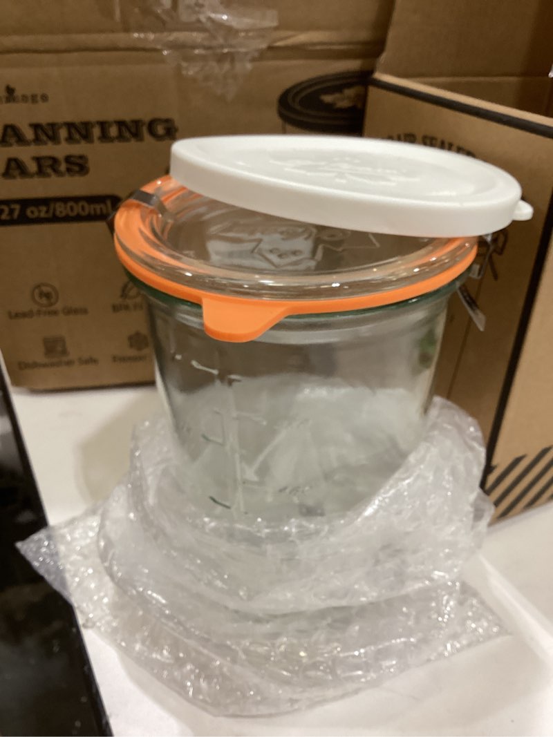 Condition photo showing Good Condition for Freshmage Canning Jars 27 oz 2 Pack, Sourdough Starter Jars with 2 Lids Per Jar (Glass Sealing Lid & Plastic Lid), 800ML Wide Mouth Airtight Glass Storage Containers for Pickles, Yogurt, Pasta, Cereal