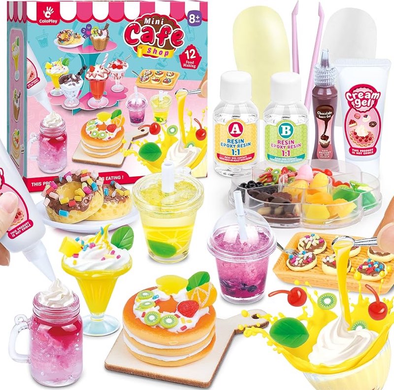 12 making miniature food toys set, diy, resin play, not edible, kitchen mini pretend play food set for kids age 8-13, birthday for girls, 8 9 10, make your food