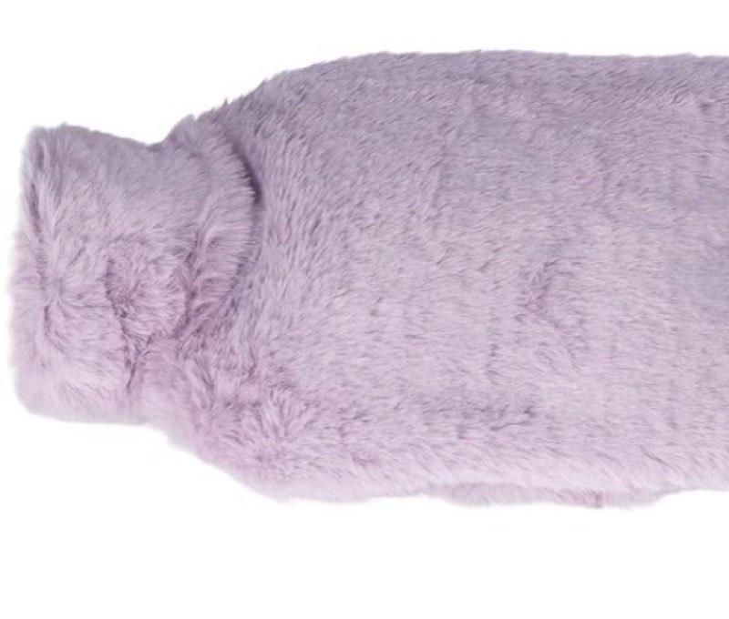 Hot Water Bottle with Double Pocket,1L Premium Rubber Hot Water Bag with Large CapacityFurry Faux Fur Hot Water Bottle (Purple)