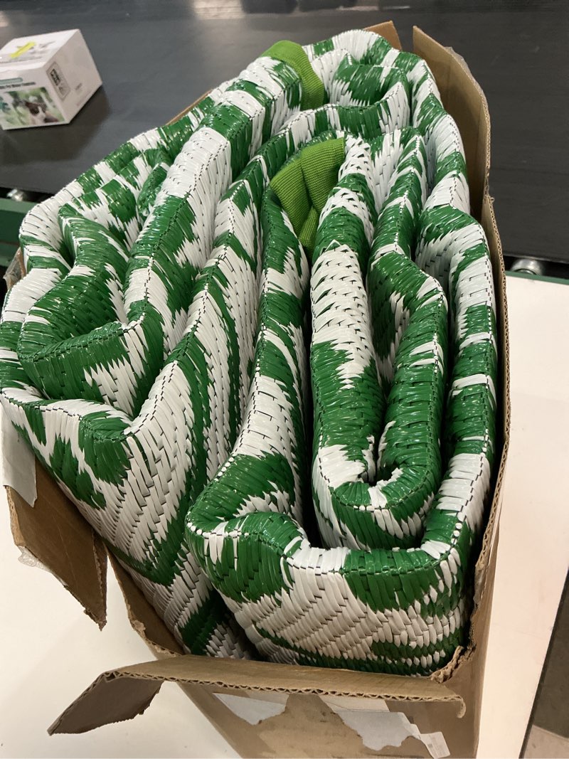 Condition photo showing Good Condition for gaomon waterproof 8x10 outdoor rug boho vintage reversible plastic straw rug mat uv-resistant foldable retro medallion camping indoor outdoor carpet for patio rv deck balcony picnic, green white vintage | green white 8' x 10' (rectangular)