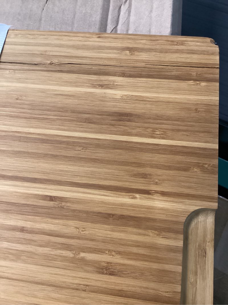 Condition photo showing As Is for 24"x18" Bamboo Cutting Boards, XXL Charcuterie Cheese Platter Serving Tray with Handles and Juice Grooves, Solid Structure, Slim, Durable, Reversible 24"L x 18"W Carbonized
