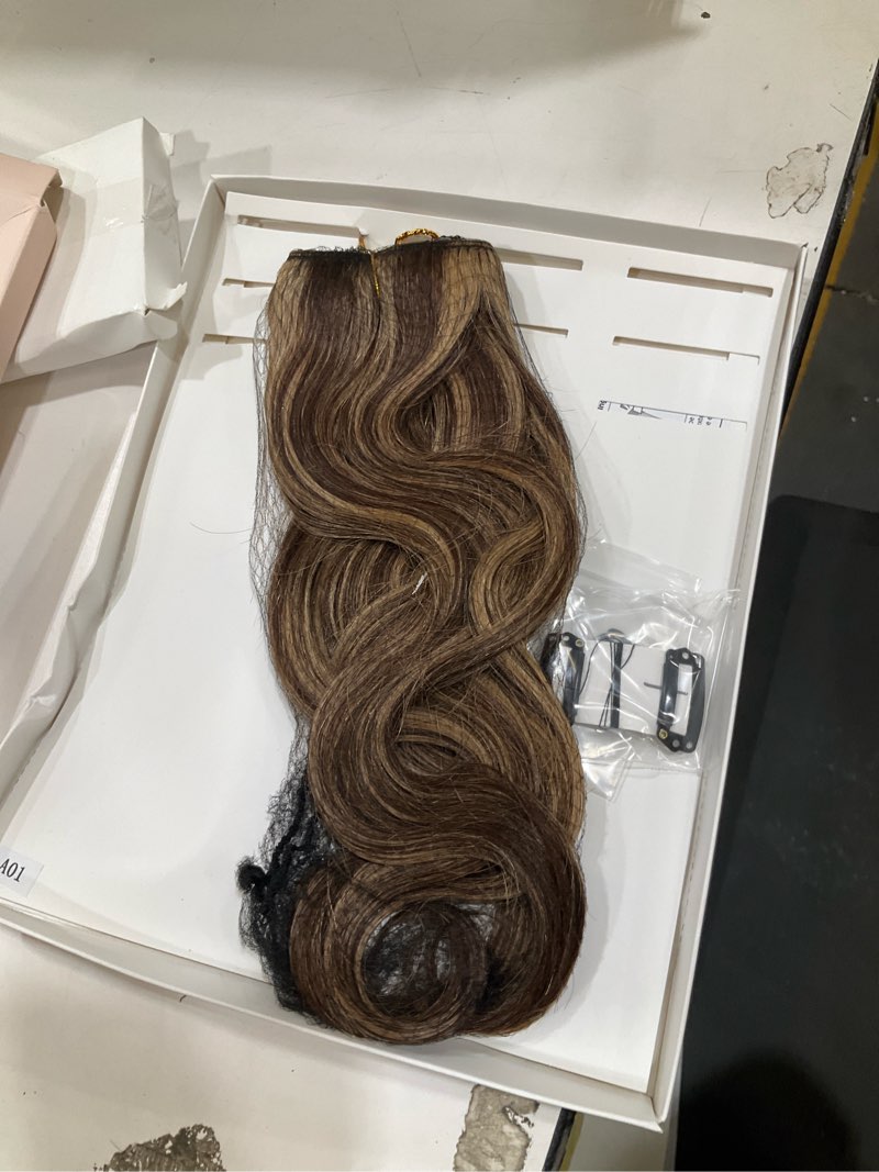 Condition photo showing Good Condition for rich choices short halo hair extensions real human hair wave/curled remy hairs halo extension for women invisible wire hairpiece for short hairs 12 inch #4p27 medium brown highlight dark blonde 12 inch wavy-#4p27 medium brown highlight dark blonde