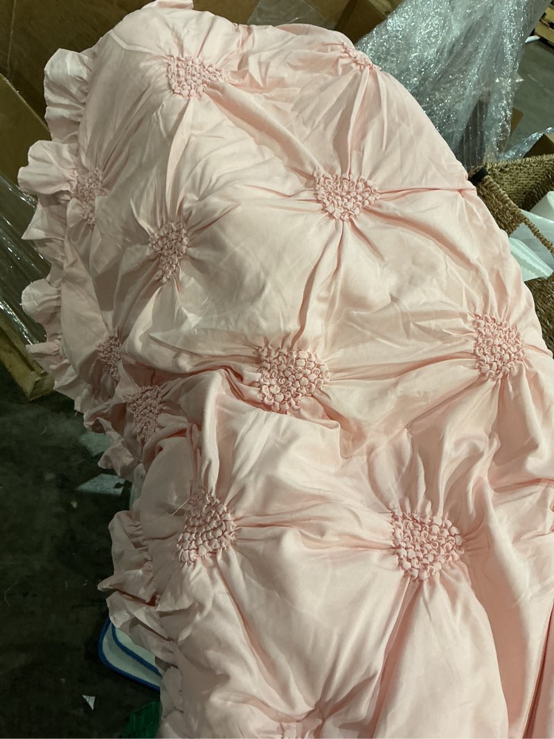 Condition photo showing Good Condition for hombys 4 pieces pink princess toddler bedding set for girls kids, ultra soft blush pinch pleat comforter set with ruffles for all season