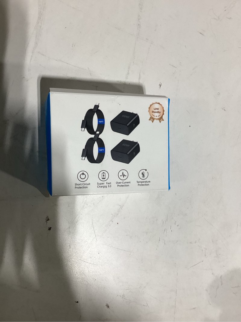 Condition photo showing Good Condition for 60w usb c super fast charger type c android phone charger fast charging block with 10ft usb-c to usb-c cord compatible with samsung galaxy s26 ultra/s26/s26+/s25/s25 ultra/s25+/s24, macbook, ipad black 10ft