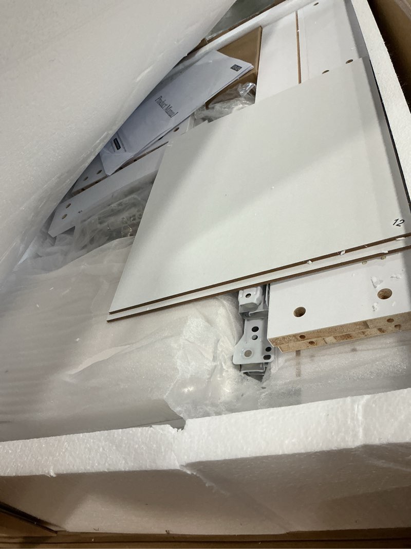 Condition photo showing New/Like New for Haewon Makeup Vanity Desk with Mirror and Power Outlets, Vanity Table with 3 Color Modes Adjustable Brightness, Dressing Table Set with 2 Large Drawers, 6 Storage Shelves and Chair, White