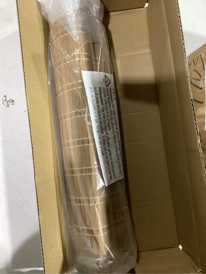 Condition photo showing New/Like New for lazblinds no tools no drill cordless bamboo roman shades, light filtering window treatment, roll up bamboo blinds for window 20'' w x 64'' h, brown brown206 20'' w x 64'' h