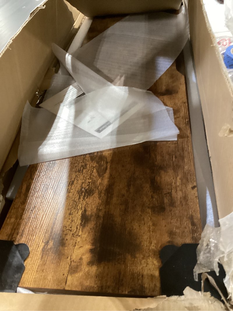Condition photo showing Good Condition for marsail electric standing desk with ergonomic keyboard tray, 48x24 inch adjustable height with 27.5” to 46.7” height range, 4 memory presets, smooth and quiet lifting, computer workstation, rustic 48x24" rustic brown