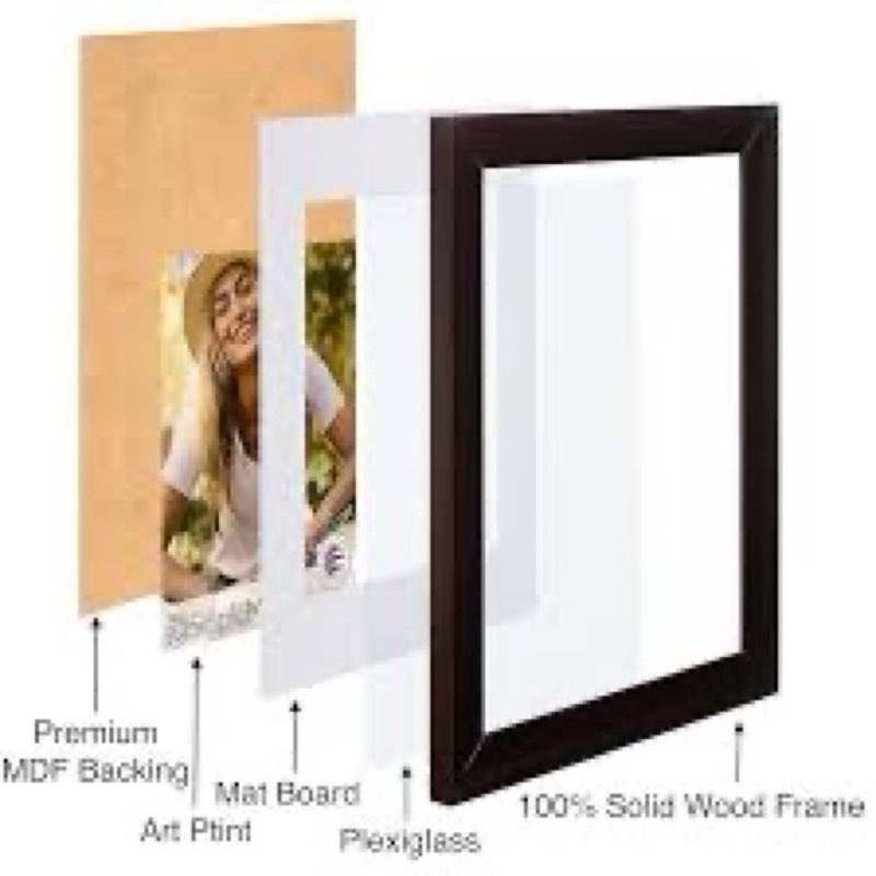 SimpleMe 100% Solid Wood 16x20 Poster Picture Frame with Mat or 18x24 without Mat - Rustic Natural W