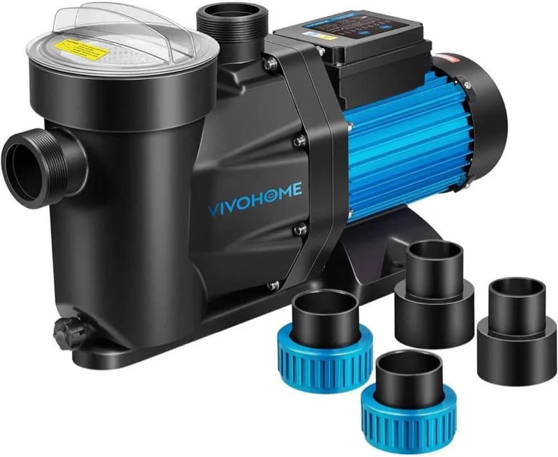 Powerful Self Primming GPH Swimming Pool Pump w/Timer for Inground Pool 1.5" & 2.0'' PVC Pipe Fittings Energy Saving w/Strainer Baske