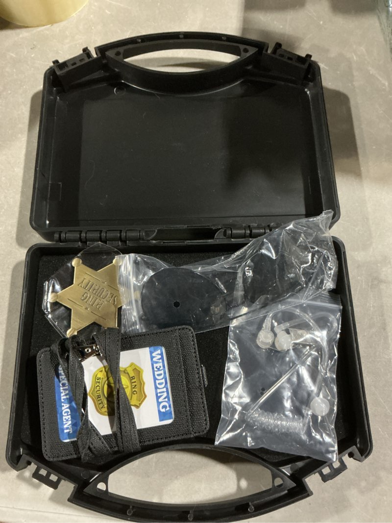 Condition photo showing Good Condition for gejoy wedding ring security box bearer suitcase with earpiece earplugs headset and sunglass metal ring badge id card holder 6 simple
