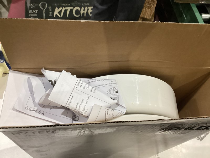 Condition photo showing As Is for KOHLER 25875-96 Hyten 3" Height, Elevated Soft Close Elongated Toilet Seat, Contoured Seat with Grip-Tight Bumpers, Quick-Attach Hardware, No Slam Toilet Seat, Biscuit Biscuit Elongated