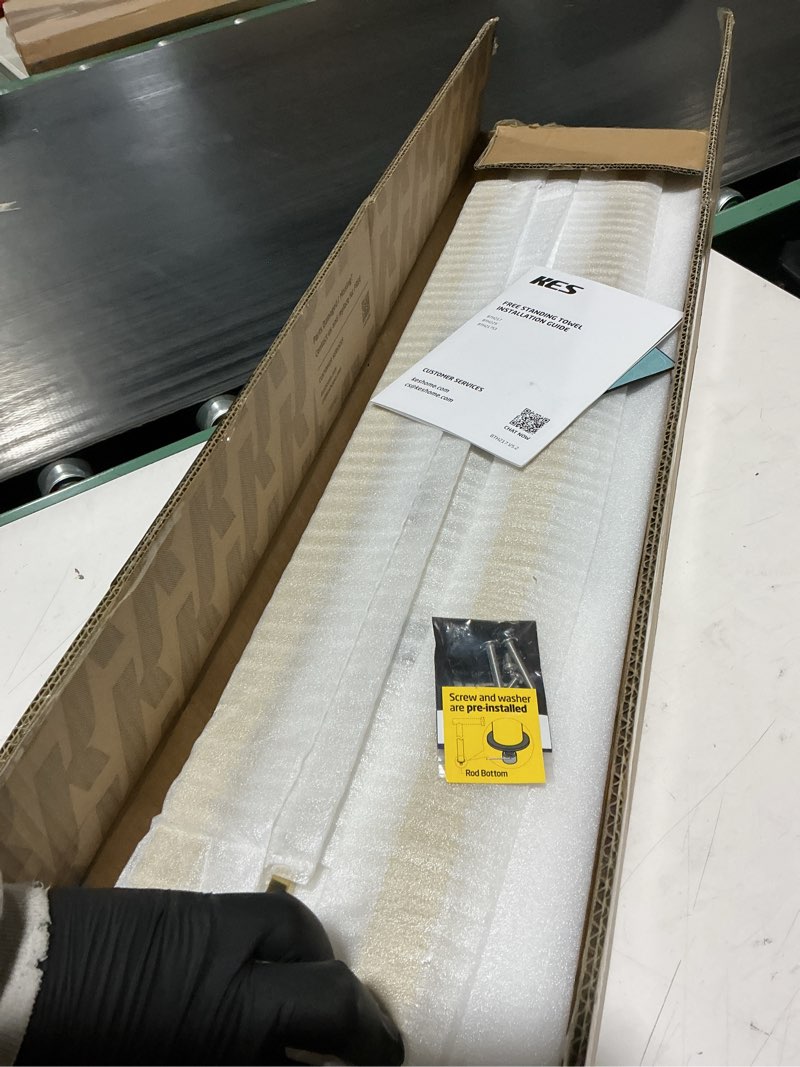 Condition photo showing Good Condition for KES Standing Towel Rack with Green Natural Marble Base, 37" Equal-Height Bath Towel Holder Stand for Bathroom Floor, Fits Large Bath Towel, 18/8 Stainless Steel Brushed Gold, BTH229-GBZ Green Marble & Gold Bar 37" H (Equal-height)