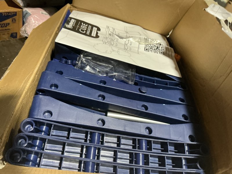 Condition photo showing Good Condition for 9 Cube Storage Organizer With Bins Included - Closet Storage With 9 Storage Bins - Easy To Assemble Storage Unit With Drawers - Closet Organization For Clothes, Bedroom, Nursery, & Toys (Navy) 9 Cube with Handles Navy