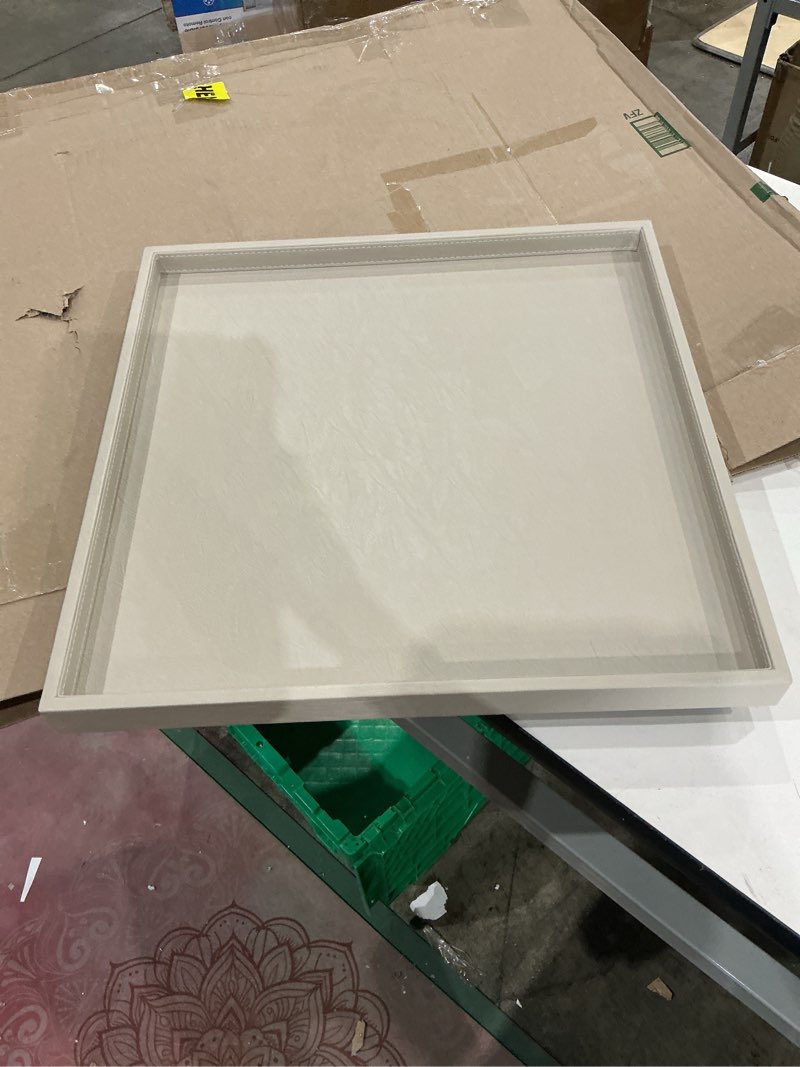 Condition photo showing Good Condition for 20 x 20 inches luxury leather square oversized service tray, ottoman & coffee tray for family dinner, out-of-house picnic & party (beige) 20 inch beige