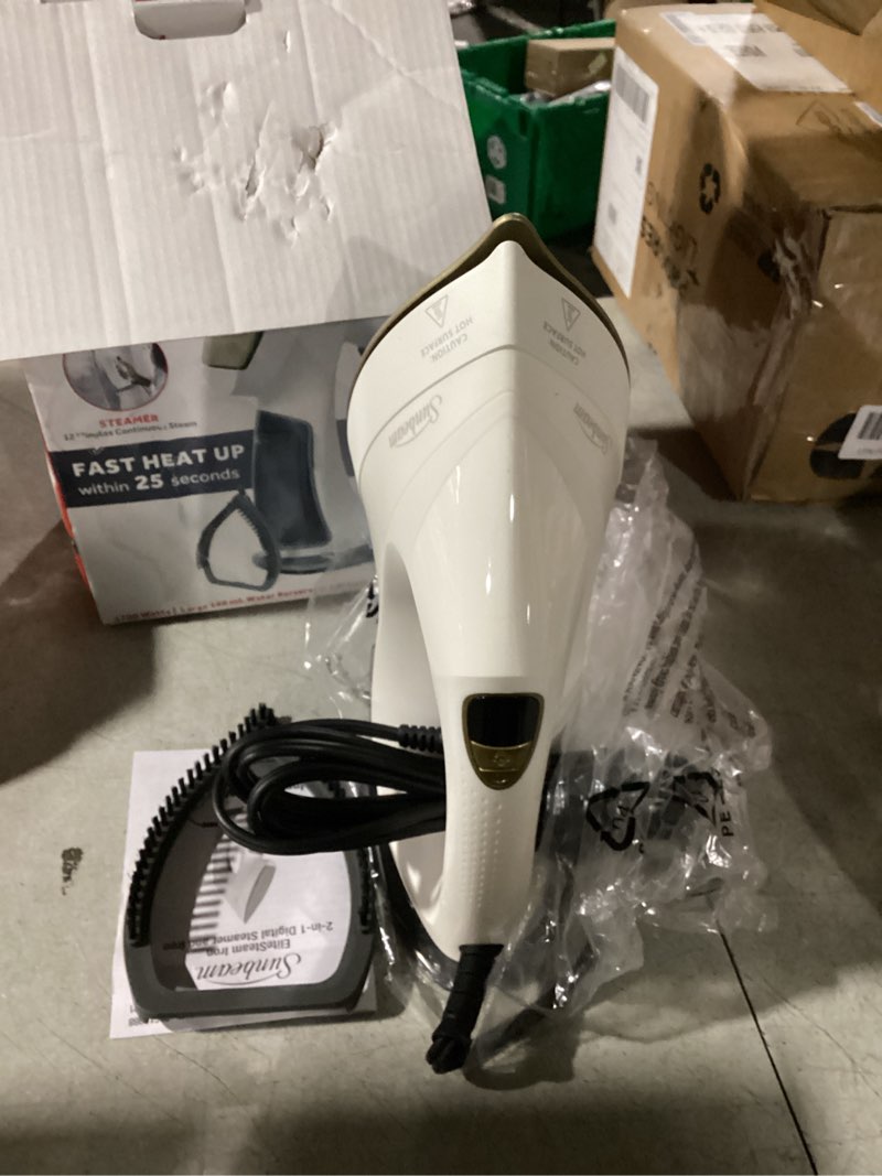 Condition photo showing Good Condition for Sunbeam EliteSteam 1700W Digital Steamer & Iron – Stainless Steel Soleplate, 200ml Water Tank, Variable Steam, Quick 20s Heat-Up, 3-Year Limited Warranty – Ideal for Wrinkles & Upholstery 200 ml
