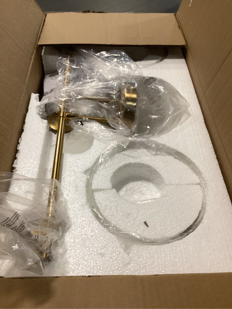 Condition photo showing Good Condition for WOSHITU Bathroom Vanity Light Fixtures: 3-Lights Mid Century Modern Vanity Lights for Bathroom Over Mirror, Brushed Gold Wall Sconce Lighting with Frosted Milky Glass Shade for Bath Living Room Gold 3-Light