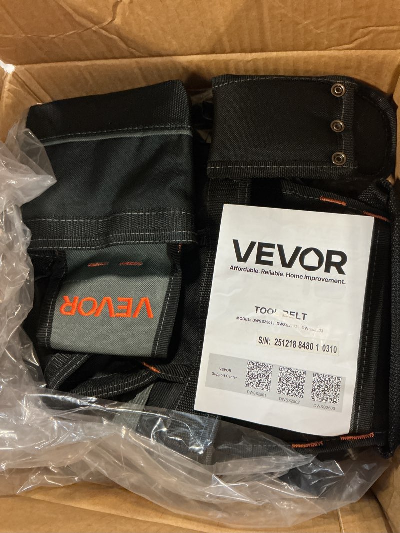 Condition photo showing As Is for vevor tool belt, 22 pockets tool pouch with suspenders for men, heavy duty adjustable utility belt bag suspenders for electrician, carpenter, construction, work apron organizer