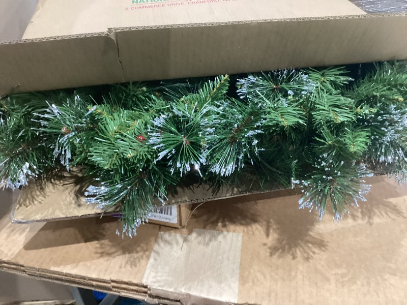 Condition photo showing Good Condition for national tree company 30 in pre-lit crestwood spruce artificial christmas wreath, christmas decoration with glitter, pinecones, red berries, 70 clear led lights, 200 tips, timer, green