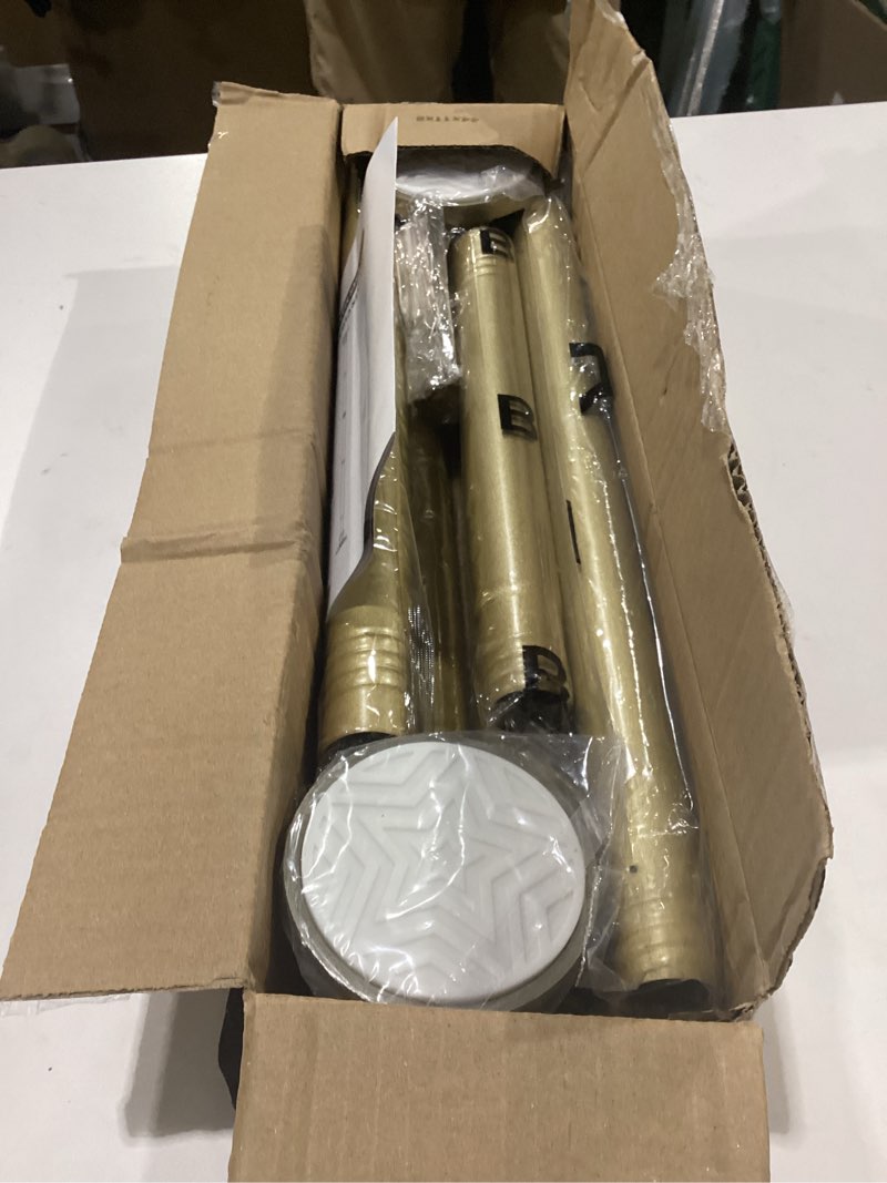 Condition photo showing New/Like New for gold tension shower curtain rod 30-80 inch: 1.1" diameter stainless steel, rustproof heavy duty, no drilling adjustable room divider for bathroom window patio closet gold 30-80''