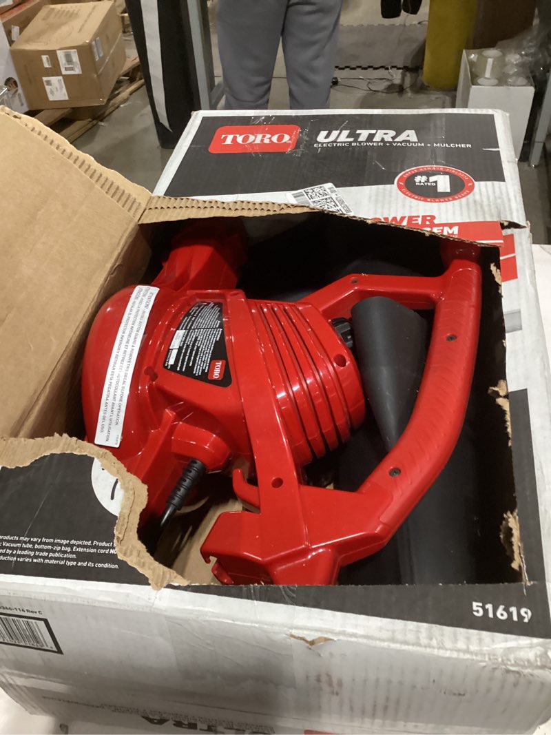 Condition photo showing As Is for Not tested Toro Ultra 250 MPH 410 CFM 12 Amp Electric Blower/Vacuum/Mulcher 51619