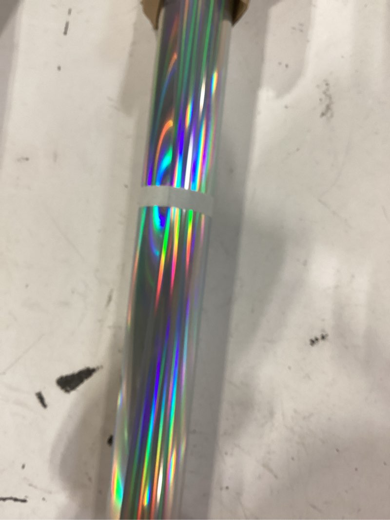 Condition photo showing As Is for holographic heat transfer vinyl silver rainbow htv vinyl rolls 12 inch x 6 feet iron on vinyl for t-shirts diy design, silhouette cameo & heat press machine holographic silver rainbow htv 12in x 6ft
