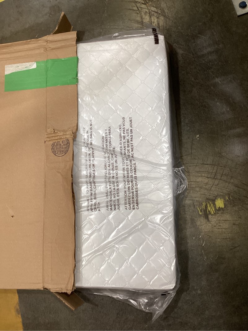 Condition photo showing Good Condition for dream on me holly 2-in-1 mini crib mattress, dual-sided infant & toddler, waterproof cover, greenguard gold certified, 38” x 24” x 3”, fits mini & select portable cribs, not for playards