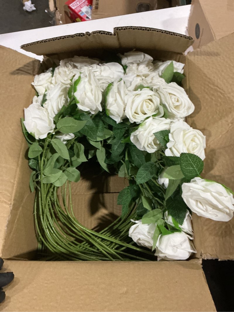 Condition photo showing Good Condition for innogear 100 pcs white roses artificial flowers, fake velvet silk rose bulk faux flower for decoration diy wedding centerpieces proposal bridal bouquets shower party home floral decor (100, white) white 100