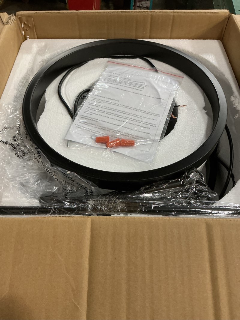 Condition photo showing Good Condition for 5-light farmhouse chandelier, 17.72" rustic drum dining room light fixture, black chandeliers hanging pendant lighting, industrial candle chandeliers for living room kitchen entryway bedroom black 17.72"?e12?
