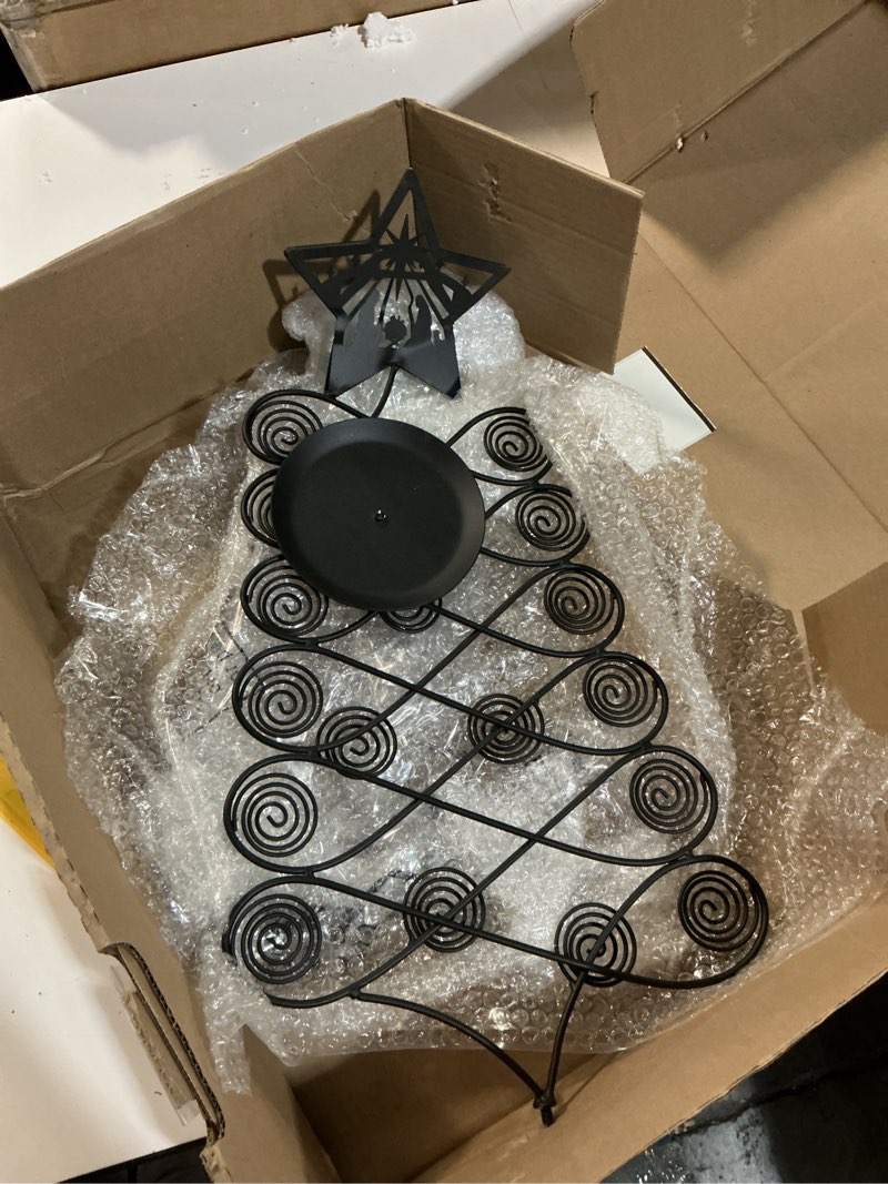 Condition photo showing As Is for Metal Christmas Card Holder 19.6" Spiral Xmas Tree Gift Card Photo Picture Holder Stand with Nativity Star Topper Tabletop Display Decorative for Christmas Holiday Decor(Black,Classic Style) Black Classic Style