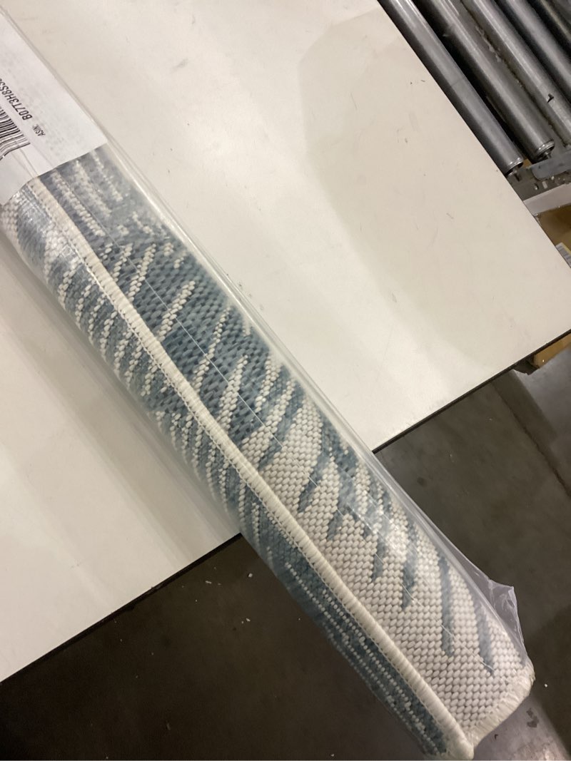 Condition photo showing Good Condition for Liora Manne CARMEL Indoor/Outdoor Power Loomed Synthetic Blend Low Profile Area Rug - Transitional Tropical Botanical Leaf Decorative (Palm Aqua) (3'3" x 4'11") 3'3" x 4'11" (Rectangular) Palm Aqua