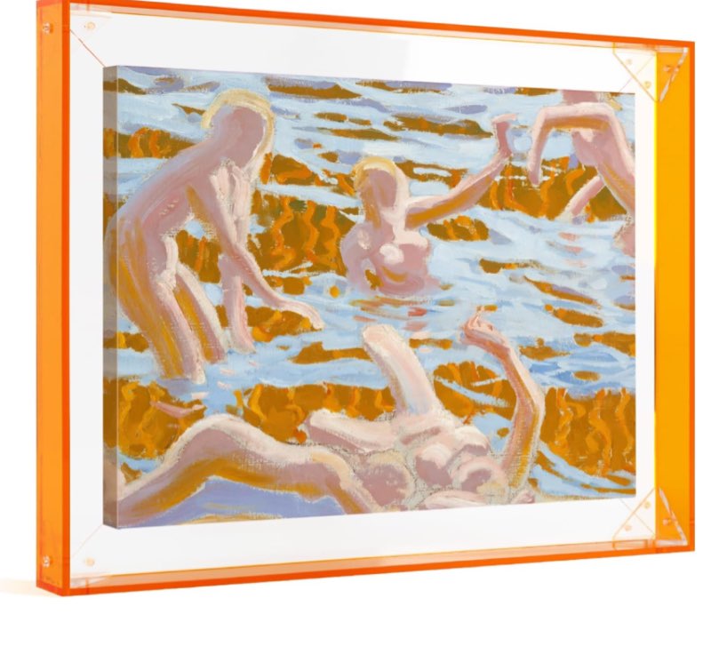 Large DIY Acrylic Frame for 24x36 Canvas Paintings, Colorful Floating Frame for Abstract Pop Art Artists Designers Landscape Portrait, Modern Gallery Wall Decor for Nursery Kids Room (Orange)