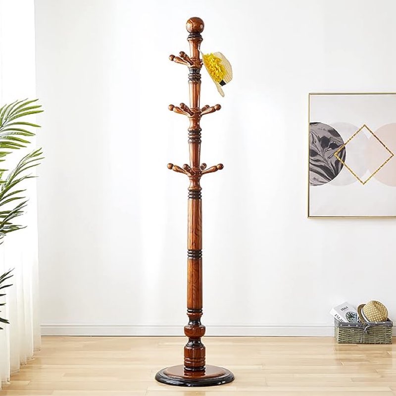 Coat Rack Solid Wood Coat Rack Stand,Retro Coat Rack Freestanding With 12 Hooks,Entryway Coat Hanger Stand For Jackets Scarf,Has Rack Stand-Walnut 188 * 42cm