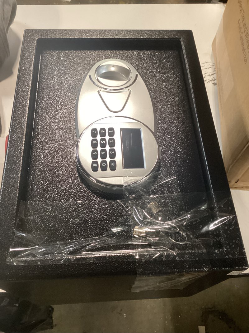 Condition photo showing Good Condition for amazon basics steel security safe and lock box with electronic keypad, for cash, jewelry, documents, black, 0.5 cubic feet, 13.8" w x 9.8" d x 9.8" h