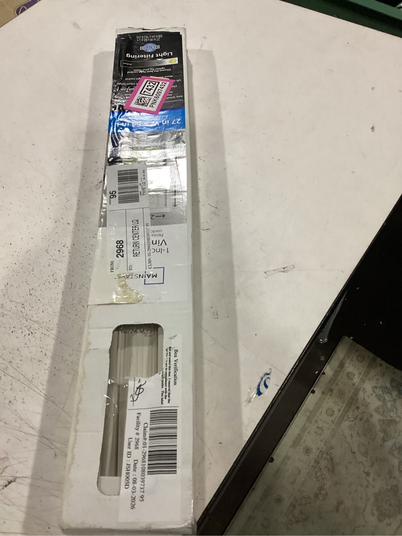 Condition photo showing Good Condition for mainstays cordless 1" vinyl light filtering blinds, white, 27" width x 64" length