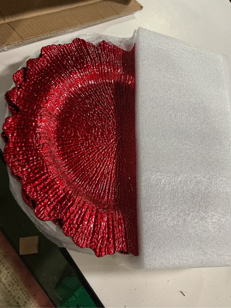 Condition photo showing Good Condition for 13 Inch 12pcs Reef Charger Plates – Elegant Decorative Dinner Plates for Wedding, Holiday Parties, and Formal Dining–Stylish Table Decor for Festive Celebrations (Red-12XH)
