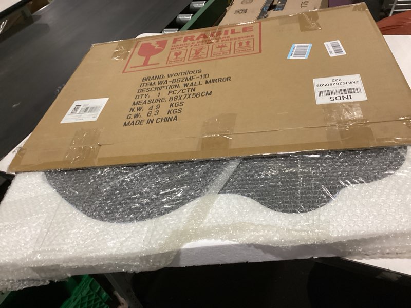Condition photo showing Good Condition for large irregular mirror, asymmetrical mirrors, 55"x26" wall mirror decorative, modern wavy shaped mirrors full length for living room bathroom bedroom hallway entryway fireplace black 55"l x 26"w