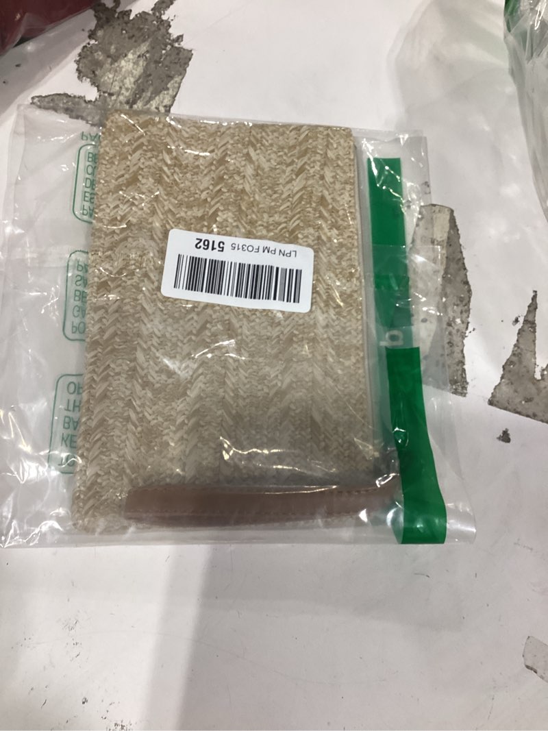 Condition photo showing New/Like New for clothirily straw purse bag for women bohemian handbag with zipper wristlet, beach clutch womens straw clutch purse for summer khaki