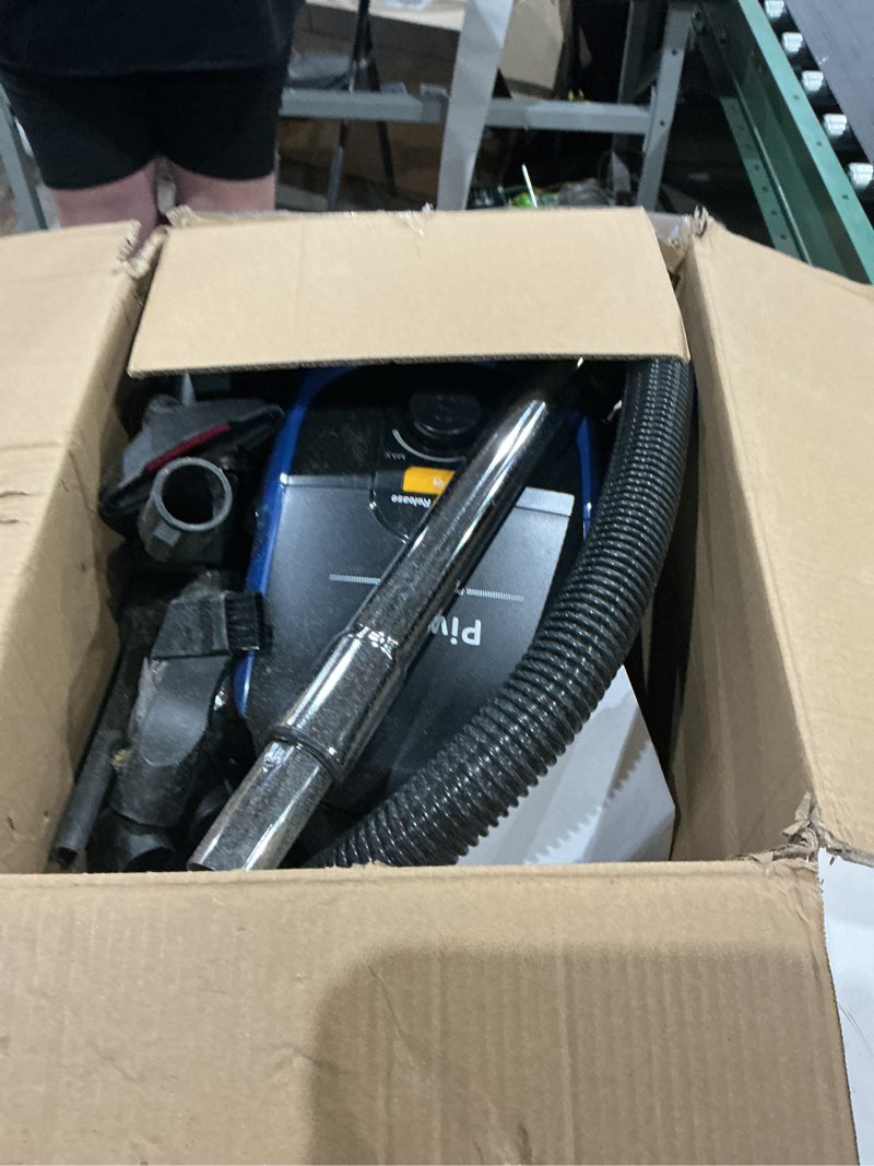Condition photo showing As Is for aircliff piwosa canister vacuum cleaner, 17kpa suction vac for carpets/hard floors, lightweight bagless canister vacuum with hepa, 2 motor system, and 3 cleaning tools (black)
