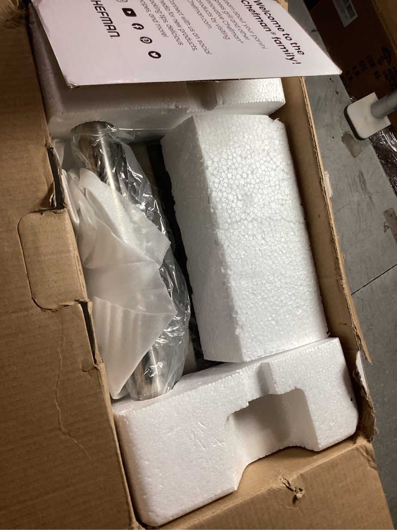 Condition photo showing New/Like New for Chefman Panini Press Grill and Gourmet Sandwich Maker Non-Stick Coated Plates, Opens 180 Degrees to Fit Any Type or Size of Food, Stainless Steel Surface and Removable Drip Tray, 4 Slice, Black 4 Slice - Standard