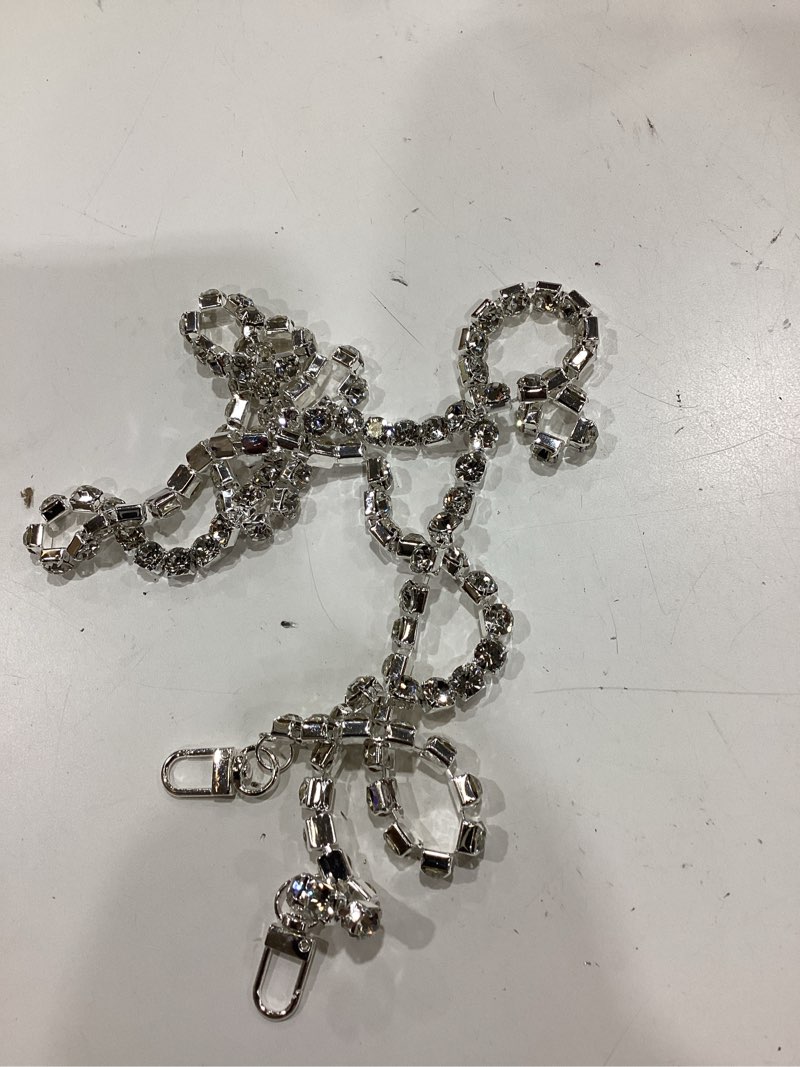 Condition photo showing Good Condition for silver rhinestone purse chain, 4 pieces different sizes bag chain sparkly crossbody strap diy replacement purse strap accessories for diy women's purses handbags shoulder bags
