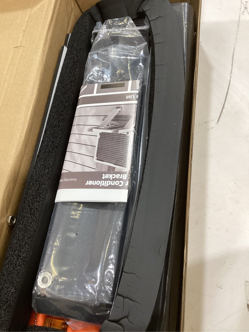 Condition photo showing Good Condition for window ac support bracket, no-drill no-tool air conditioner support bracket adjustable wall mount, heavy duty steel holds up to 300lbs, fits single or double hung windows, black