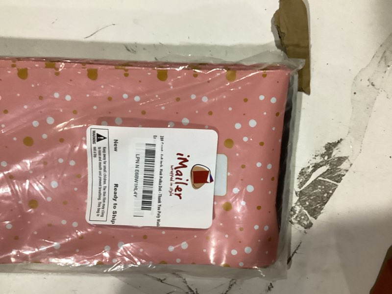 Condition photo showing Good Condition for 200 count - 6x9 inch, pink polka dot - thank you poly mailer envelope, mailing shipping bags with self seal strip 6" x 9" pink polka dot - thank you