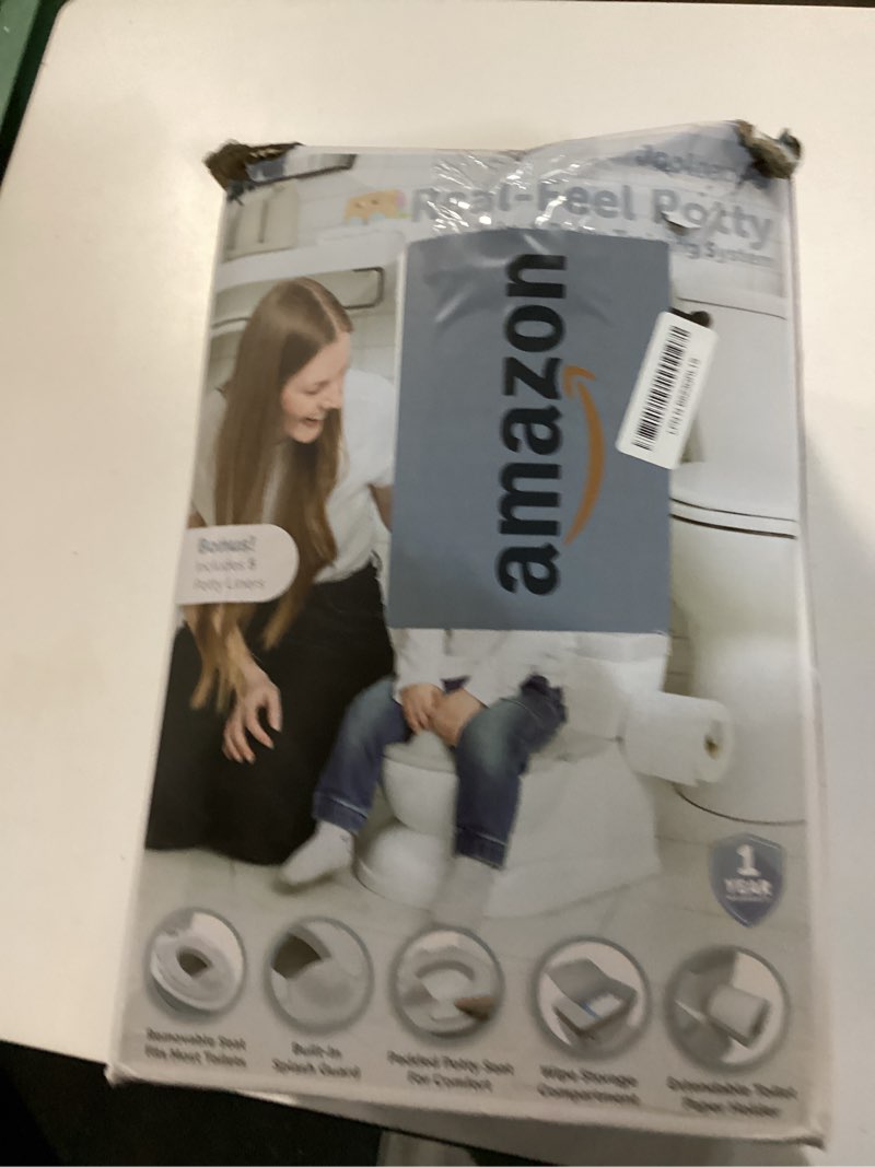 Condition photo showing As Is for Real Feel 2-in-1 Potty with Wipes Storage, Flushing Sounds & Disposable Liners - Realistic Toilet - Easy to Clean & Assemble - Jool Baby (Gray)