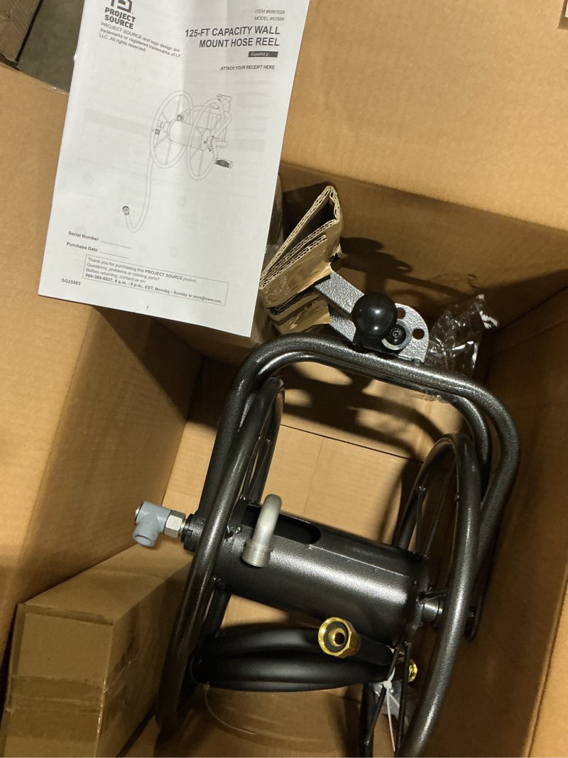 Condition photo showing As Is for project source th  125-ft capacity swivel wall mount hose reel
