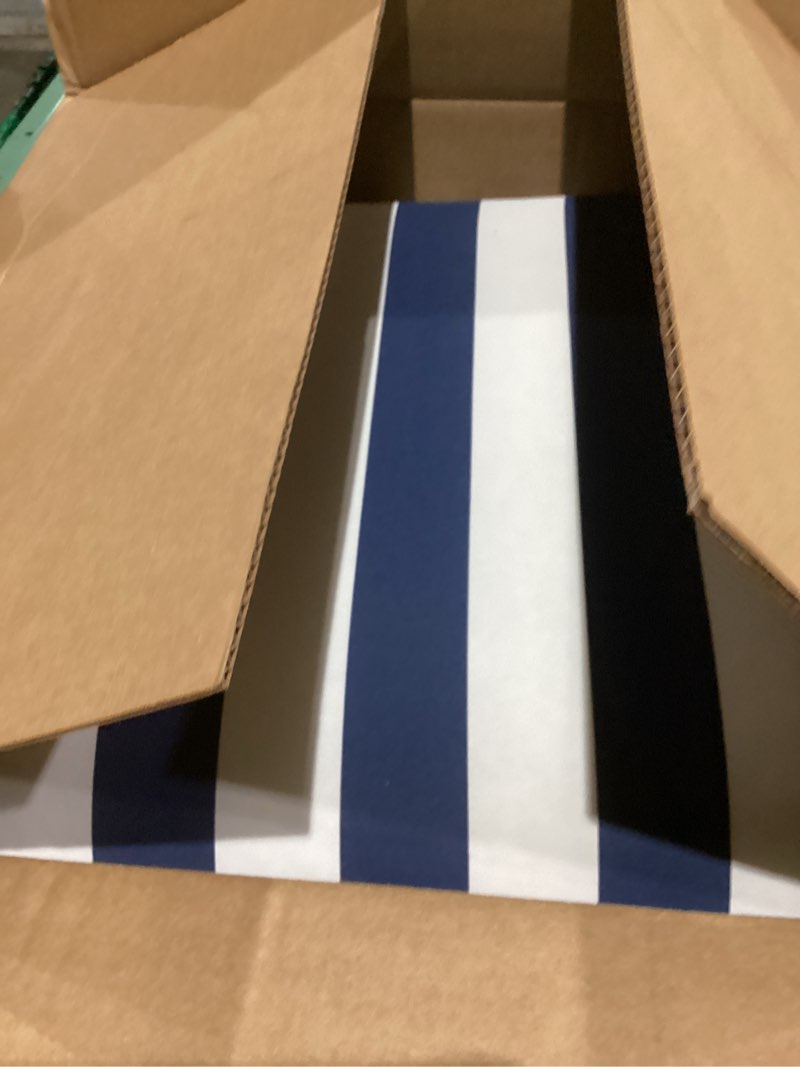 Condition photo showing New/Like New for Arden Outdoor Patio Dining Chair Cushion, 20x44, Rain-Proof Seat Pad, Fade-Resistant Outdoor Cushion Sapphire Blue Cabana Stripe 20 x 20 High Back (1PK) Sapphire Blue Cabana Stripe