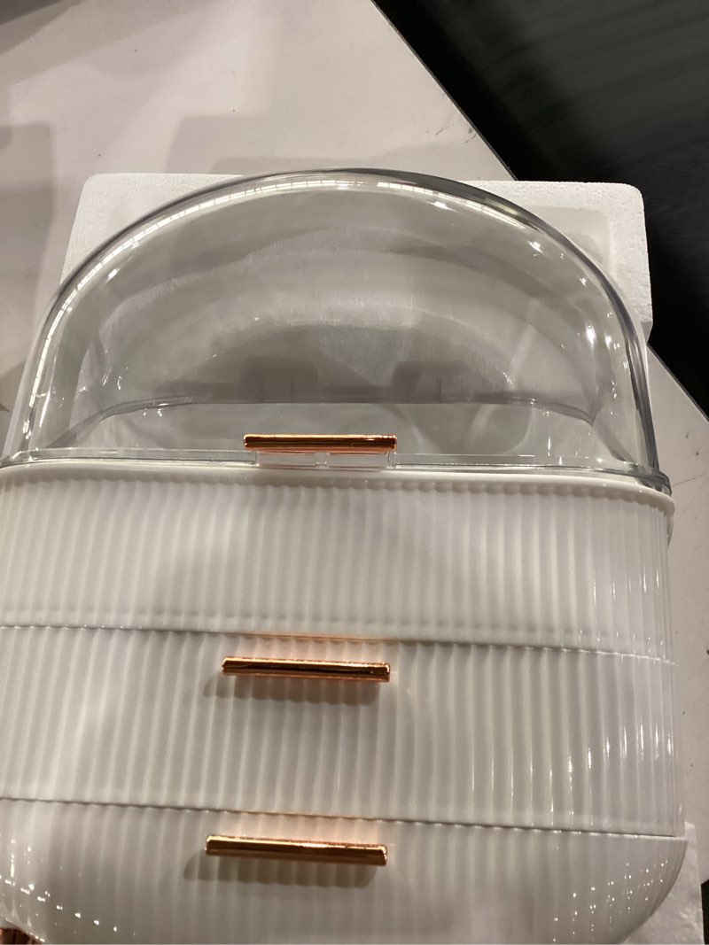 Condition photo showing Good Condition for nestorganix makeup organizer skincare organizers - cosmetic display cases with transparent cover, skincare organizers for bathroom countertop, bedroom vanity desk, lipstick organizer, white white & gold