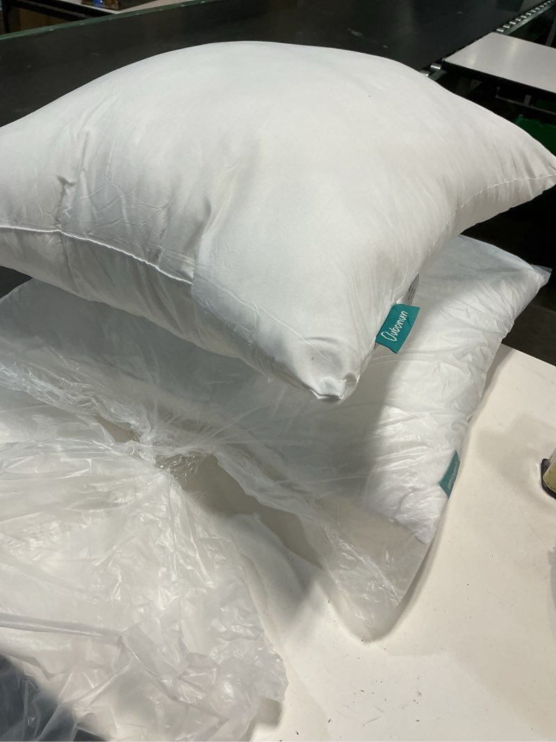Condition photo showing Good Condition for oubonun 20 x 20 throw pillow inserts (set of 2) with 100% cotton cover - 20 inch square interior decorative sofa pillow insert pair - white couch pillow 20x20 inch (pack of 2)