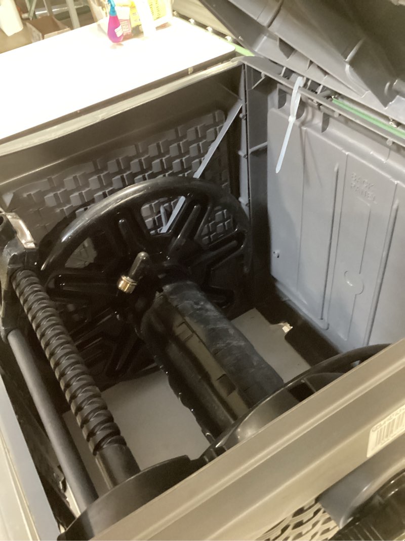 Condition photo showing As Is for incomplete suncast wicker hideaway plastic 225-ft container hose reel
